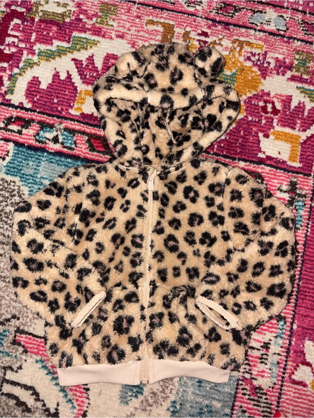 Old Navy Toddler Fuzzy Leopard Print Hooded Zip Jacket 2T